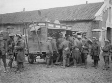 RESPITE: Soldiers get refreshments from a mobile stall at Auchonvillers during the Battle of the Somme