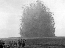 FEARSOME: The explosion of the mine at Hawthorn Ridge on the first day of the Battle of the Somme. The Durham Pals were stationed at Auchonvillers while the tunnels were being dug beneath Hawthorn Ridge