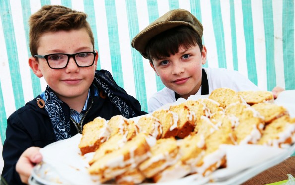 STALLS: Ben Davies and Reece Lawton at their WW1 food stall in Durham Market Place.  Picture: SARAH CALDECOTT