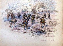 TO THE TOP: A sketch by Capt Robert Mauchley entitled "Attacking the Butte de Warlencourt"