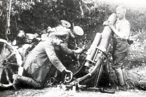 BIG GUNS: A trench mortar in action