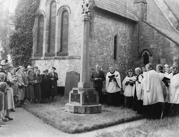 PAYING RESPECTS: A remembrance service around the Aycliffe memorial in the 1950s