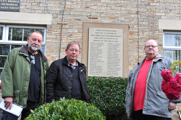 FALLEN REMEMBERED: (l-r) Dave Wright, Joe Toner and Ian Patterson, who have installed the new war memorial plaque at Shotley Bridge Memorial Cottages
