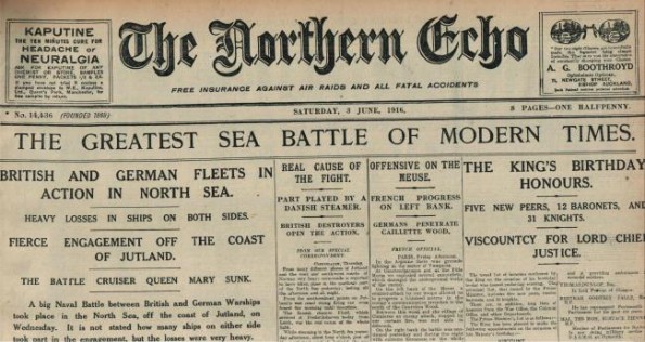 HEADLINE GRABBER: From The Northern Echo of June 3, 1916 – the first report of the Battle of Jutland