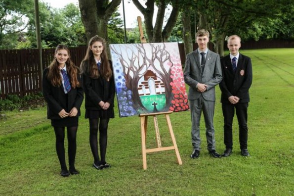 Wolsingham School Pupils Aube Bailly, Phoebe Thompson, Sam Cooper and his brother Nic Cooper, who are going to the Somme. Picture: TOM BANKS