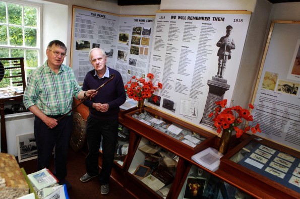 : David and Ken Heatherington pictured with the WW1 Exhibition at the Weardale Museum at Ireshopeburn. 