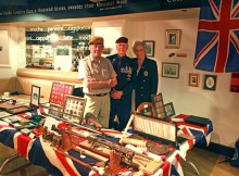 WAR MEMORABILIA: John Philpott, Norman Horton and Joyce Santon from the Darlington Veterans Club host a WW1 exhibition in Binns.Picture:SARAH CALDECOTT