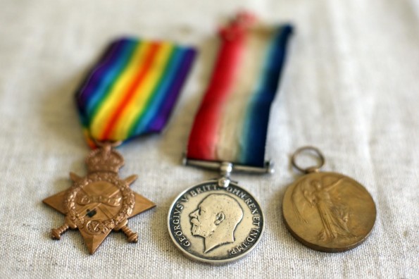 William Brown's medals: 1914/15 Star, British War Medal and Victory Medal affectionately known as Pip, Squeak and Wilfred. Picture: CHRIS BOOTH