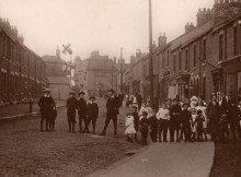 ABE'S ARCHIVE: A magnificent Edwardian postcard of the main street in Trimdon Grange. Abe Stewart put a cross probably where his grandmother lived close to the entrance to the colliery. We reckon the only building still standing is the Dovecote, the large pub in the distance by the cross