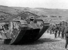 A Mark 1 tank in Chimpanzee Valley at the Battle of Flers Courcelette prior to the attack on September 15, 1916