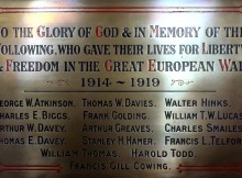 A plaque, once screwed onto a wall at Eastbourne Methodist Church and now rededicated at St Herbert’s Anglican Church, containing the names of 15 men from east Darlington who died in the First World War. Picture: CHRIS BOOTH